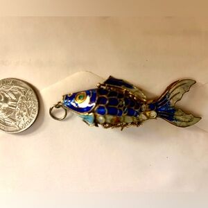 Blue Cloisonné Fish Pendant Charm